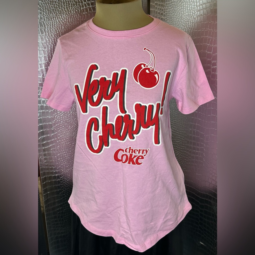 Coca Cola Pink Cherry Coke Logo Scalloped Hem Juniors T-Shirt
